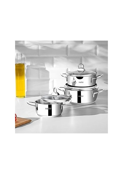 Silver 6 Parça Paslanmaz Çelik Mini Tencere Seti (12-14-16 Cm)