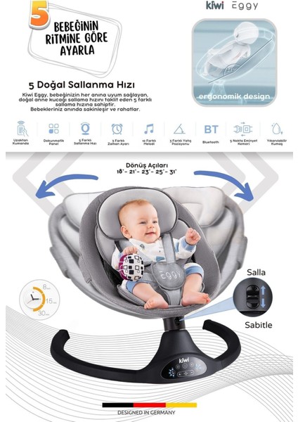 Eggy Plus Elektrikli Otomatik Sallanan Bebek Ana Kucağı, 5 Farklı Sallanma Hızı, Oyuncaklı, Latte fiyatları