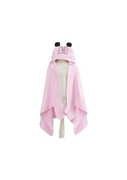 Minnie Lisanslı Karakter BASKILI%100 Pamuk Bebek Havlu Panço, Pembe, 75X130 cm