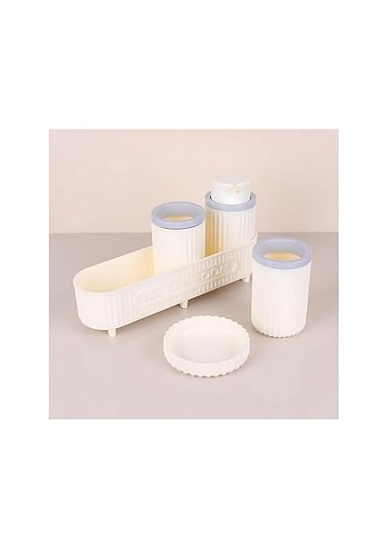 5li Banyo Seti Sabunluk Deterjanlık Diş Fırçası Set Beyaz