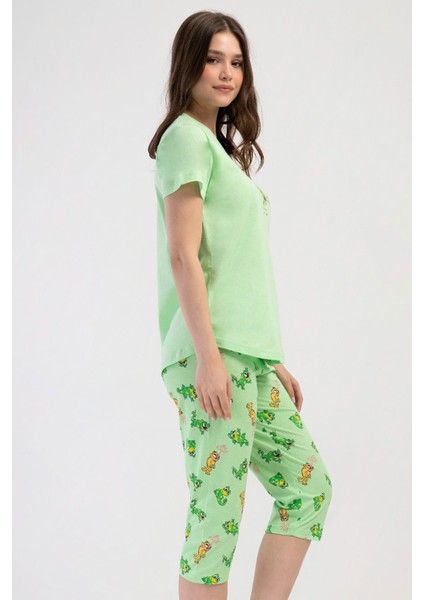 Pamuklu Kadın Kısa Kol Kaprili Pijama Takım , 408281