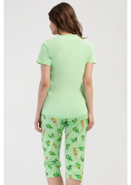 Pamuklu Kadın Kısa Kol Kaprili Pijama Takım , 408281