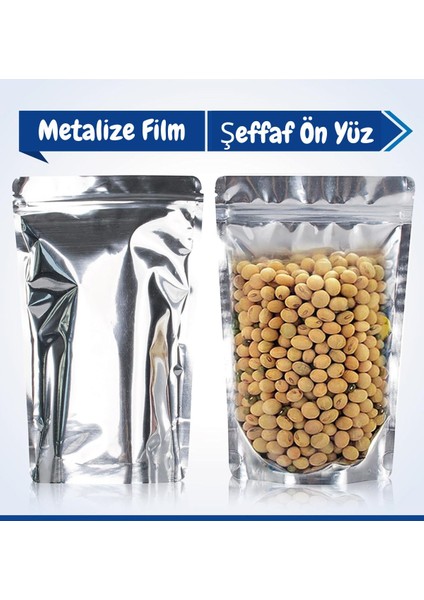 20 Adet 11X18 Gıda Uyumlu Kilitli Şeffaf Metalize Doypack Poşet Çok Amaçlı Saklama Poşeti