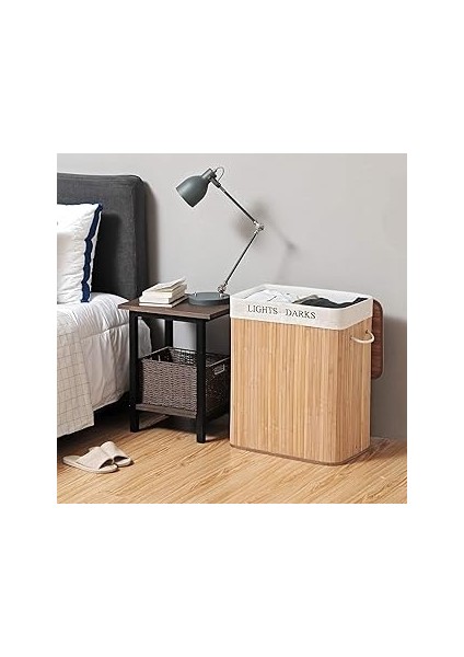 Aee® Çift Bölmeli Katlanabilir Çamaşır SEPETI,100 L Çamaşır Ayırıcı,çıkarılabilir Çamaşır Tor