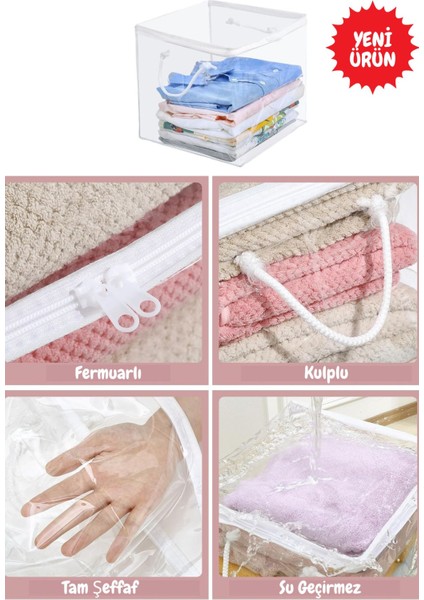 2li Pvc Küp Çanta Şeffaf Fermuarlı Kıyafet, Battaniye, Nevresim Saklama Hurcu 30X30X3X30 fırsatları