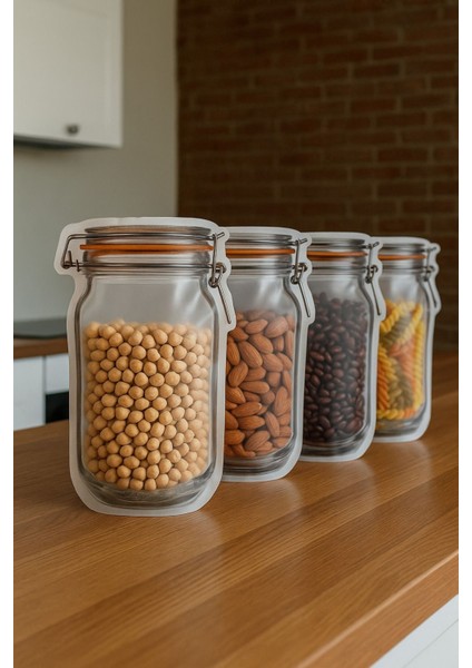 10 Adet Orta Boy 15, 5X22 cm Kilitli Kavanoz Poşet Buzdolabı Poşeti Kurabiye Çerez Poşeti