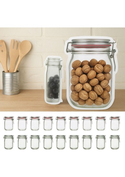 10 Adet Orta Boy 15, 5X22 cm Kilitli Kavanoz Poşet Buzdolabı Poşeti Kurabiye Çerez Poşeti