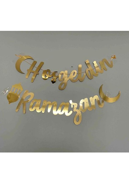 Hoş Geldin Ramazan Yazlı Kaligrafi Banner Altın Gold Süs Hoşgeldin Ramazan