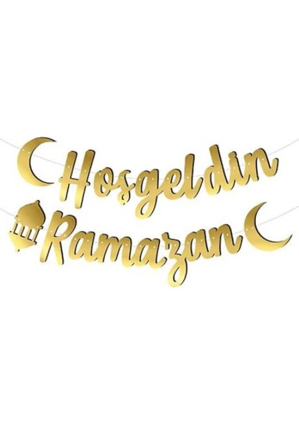 Hoş Geldin Ramazan Yazlı Kaligrafi Banner Altın Gold Süs Hoşgeldin Ramazan