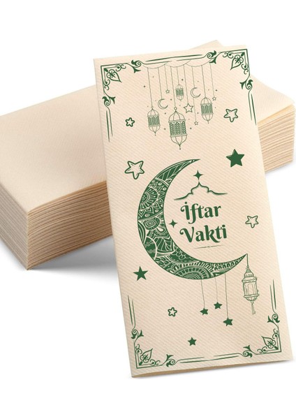 100 Adet "iftar Vakti" Yazılı Kraft Peçete Ramazan Temalı Kraft Peçeti 33X33 cm