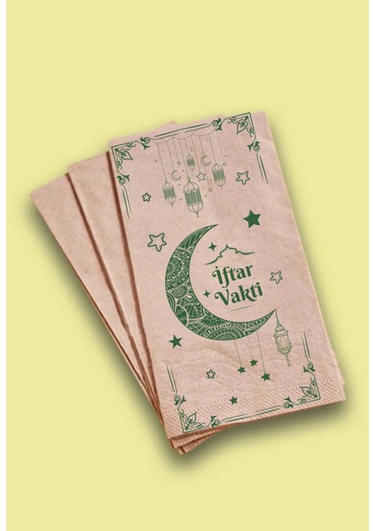 100 Adet "iftar Vakti" Yazılı Kraft Peçete Ramazan Temalı Kraft Peçeti 33X33 cm