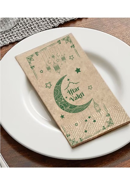 100 Adet "iftar Vakti" Yazılı Kraft Peçete Ramazan Temalı Kraft Peçeti 33X33 cm