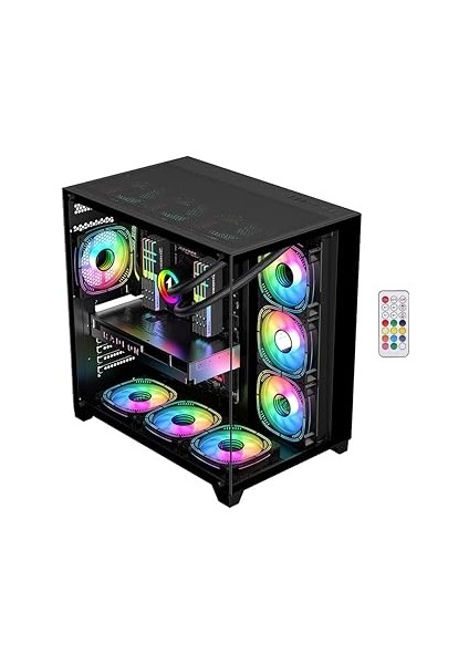 Kumandalı Supernova 7 Rgb Fanlı Atx Temperli Cam Panel Akvaryum Gaming Bilgisayar Kasası (Carbonbla
