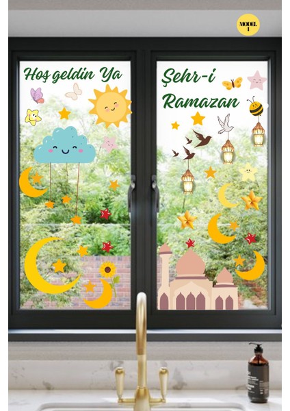 50X70 Ramazan Temalı Cam Duvar Kapı Süsleri Model- 1 Hoşgeldin Ramazan Süsleri Sticker fiyatları