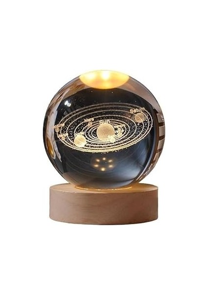Işıklı Cam Gece Lambası Küre Kristal Renk Değiştiren LED Işıklı Dekoratif Hediyelik (Gezegenler)