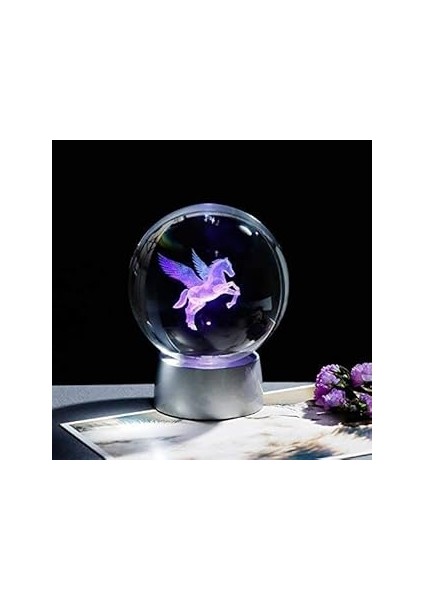 Senon Kristal Cam Küre Renk Değiştiren LED Işıklı Gece Lambası Dekoratif Hediyelik Pegasus