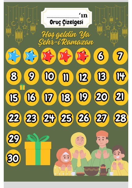 Ramazan Ayı Çocuk Oruç Takvimi Oruç Aktivie Çizelgesi Yıldız Etiketiyle Birlikte fırsatları
