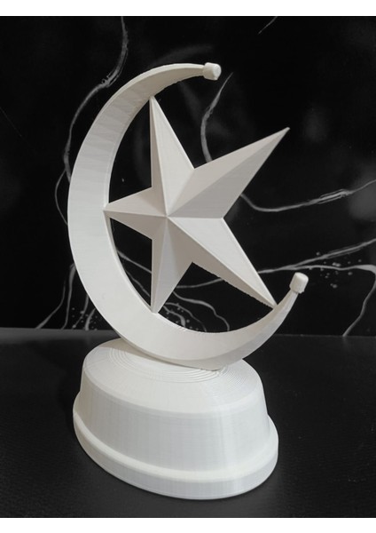 Dekoratif Ay Yıldız Masa Süsü 3D Baskı Biblo 17X13,5 cm Islami Motif Dekoratif Heykel