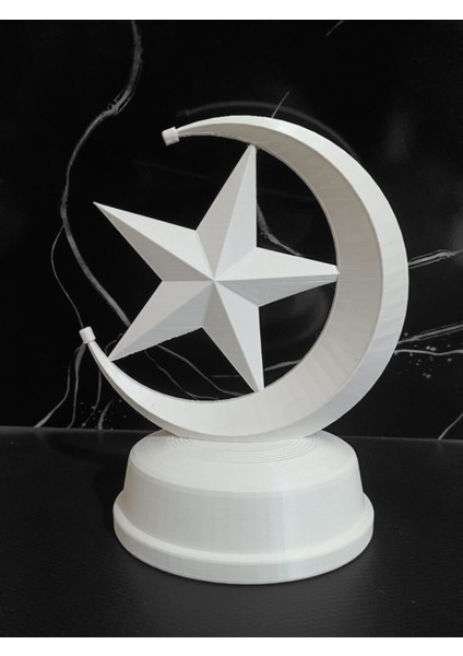 Dekoratif Ay Yıldız Masa Süsü 3D Baskı Biblo 17X13,5 cm Islami Motif Dekoratif Heykel