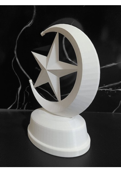 Dekoratif Ay Yıldız Masa Süsü 3D Baskı Biblo 17X13,5 cm Islami Motif Dekoratif Heykel