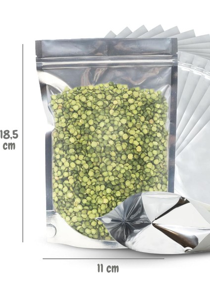 500 Adet 11X18 Toptan Gıda Uyumlu Kilitli Şeffaf Metalize Doypack Poşet Çok Amaçlı