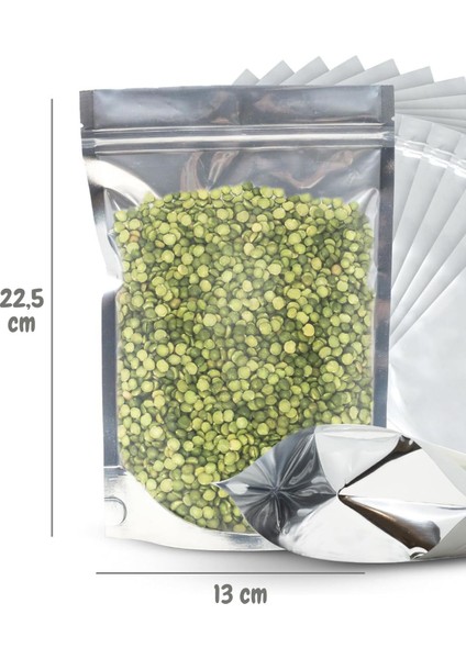 500 Adet 13X22 Toptan Gıda Uyumlu Kilitli Şeffaf Metalize Doypack Poşet Çok Amaçlı