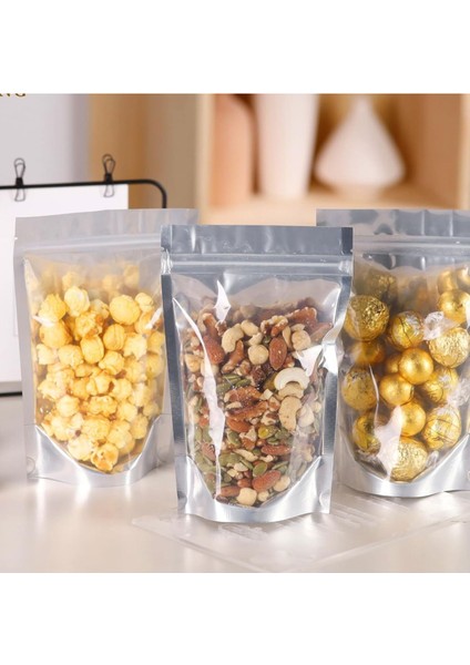 500 Adet 13X22 Toptan Gıda Uyumlu Kilitli Şeffaf Metalize Doypack Poşet Çok Amaçlı