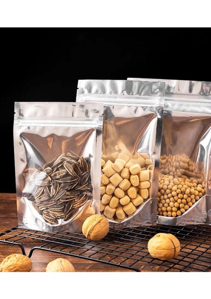 500 Adet 13X22 Toptan Gıda Uyumlu Kilitli Şeffaf Metalize Doypack Poşet Çok Amaçlı