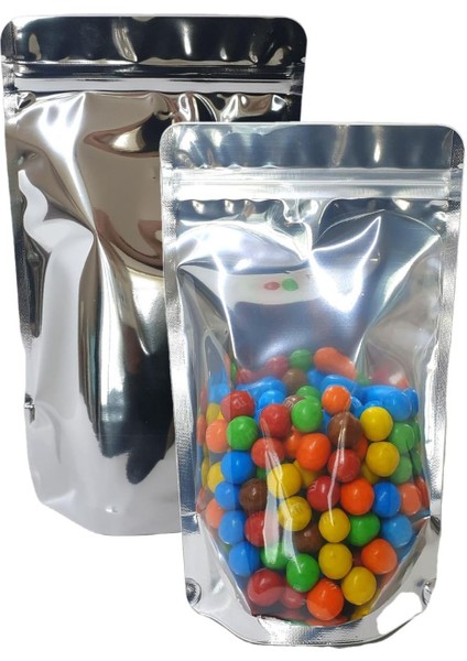 500 Adet 13X22 Toptan Gıda Uyumlu Kilitli Şeffaf Metalize Doypack Poşet Çok Amaçlı