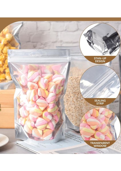 500 Adet 11X18 Toptan Gıda Uyumlu Kilitli Şeffaf Metalize Doypack Poşet Çok Amaçlı