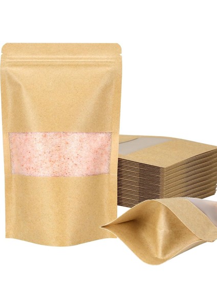500 Adet 13X22,5 Toptan Gıda Uyumlu Kilitli Kraft Pencereli Doypack Poşet Çok Amaçlı
