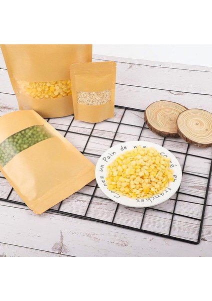 500 Adet 13X22,5 Toptan Gıda Uyumlu Kilitli Kraft Pencereli Doypack Poşet Çok Amaçlı