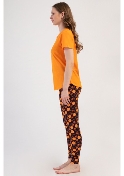 Pamuklu Kadın Kısa Kol Tayt Pijama Takım , 408356