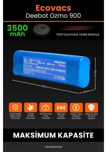 Ecovacs Deebot Ozmo 900 3500MAH Robot Süpürge Bataryası - Koruma Katmanlı Batarya Teknolojisi fiyatları