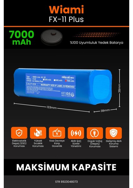 Wiami Fx-11 Plus 7000MAH Robot Süpürge Bataryası - Gerçek Kapasite, Maksimum Güvenlik fiyatları