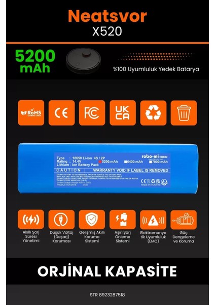 Neatsvor X520 5200MAH Robot Süpürge Bataryası - Sertifikalı Güvenlik, Gerçek Kapasite modelleri
