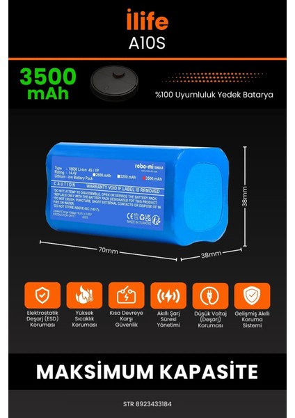 Ilife A10S 3500MAH Robot Süpürge Bataryası - Sertifikalı Güvenlik, Gerçek Kapasite