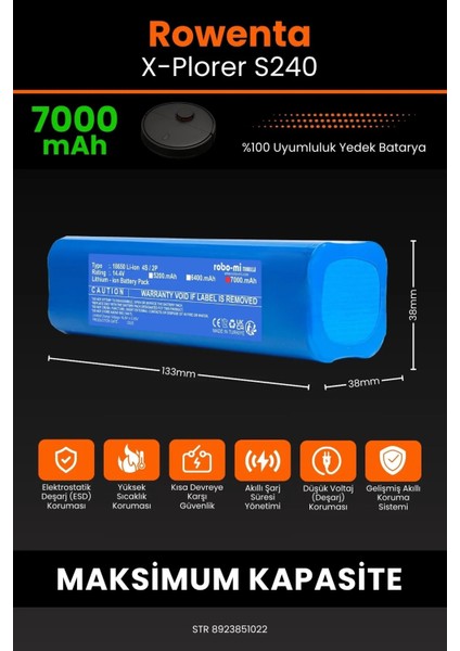 Rowenta X-Plorer S240 7000MAH Robot Süpürge Bataryası - Sertifikalı Güvenlik, Gerçek Kapasite fiyatları