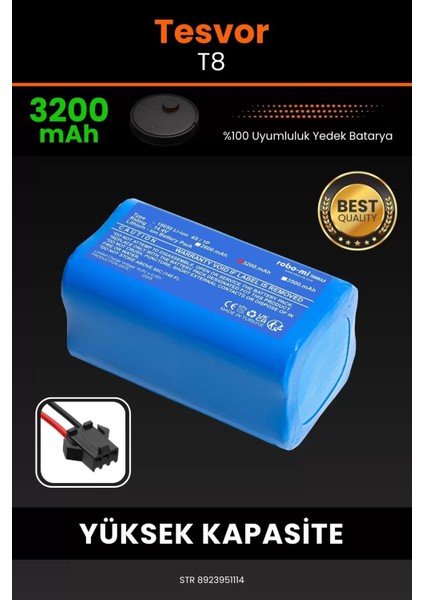Tesvor T8 3200MAH Robot Süpürge Bataryası - Yüksek Yoğunluklu Li-Ion Hücre