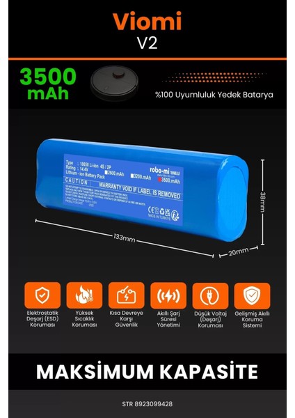 Viomi V2 3500MAH Robot Süpürge Bataryası - Yüksek Yoğunluklu Li-Ion Hücre fiyatları