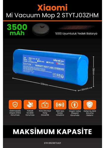 Xiaomi Mi Vacuum Mop 2 STYTJ03ZHM 3500MAH Robot Süpürge Bataryası - Sertifikalı Güvenlik fiyatları