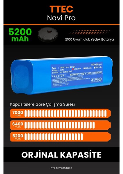 Ttec Navi Pro 5200MAH Robot Süpürge Bataryası - Yüksek Yoğunluklu Li-Ion Hücre fırsatları