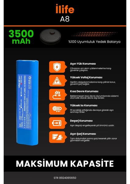 Ilife A8 3500MAH Robot Süpürge Bataryası - Koruma Katmanlı Batarya Teknolojisi