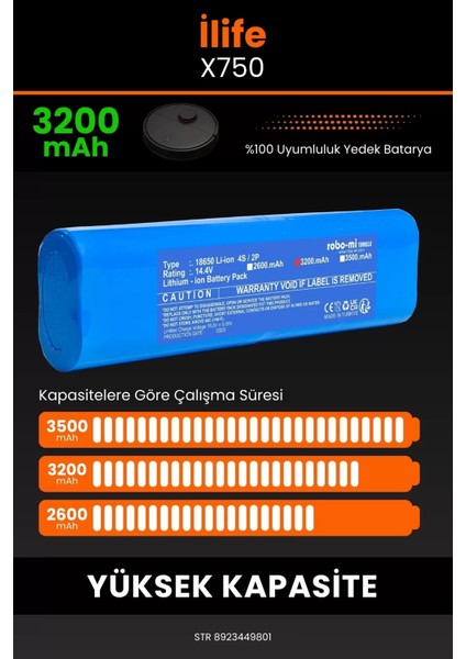 Ilife X750 3200MAH Robot Süpürge Bataryası - Sertifikalı Güvenlik, Gerçek Kapasite