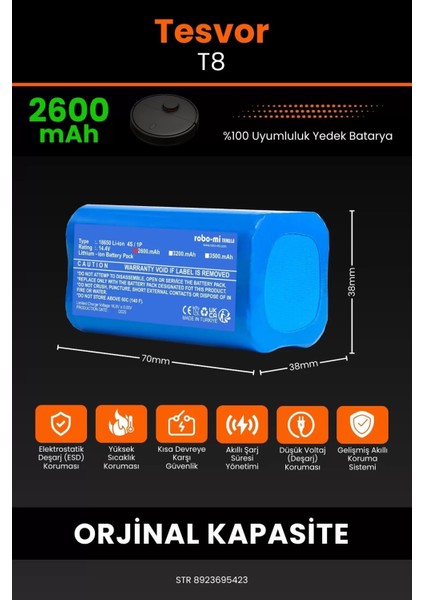 Tesvor T8 2600MAH Robot Süpürge Bataryası - Gerçek Kapasite, Maksimum Güvenlik fiyatları