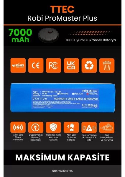 Ttec Robi Promaster Plus 7000MAH Robot Süpürge Bataryası - Koruma Katmanlı Batarya Teknolojisi modelleri