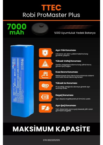 Ttec Robi Promaster Plus 7000MAH Robot Süpürge Bataryası - Koruma Katmanlı Batarya Teknolojisi indirimleri