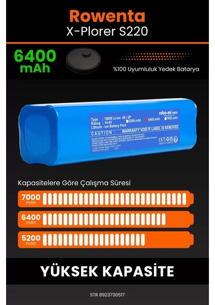 Robo- Mi Rowenta X- Plorer S220 6400MAH Robot Süpürge Bataryası - Koruma Katmanlı Batarya Teknolojisi fırsatları