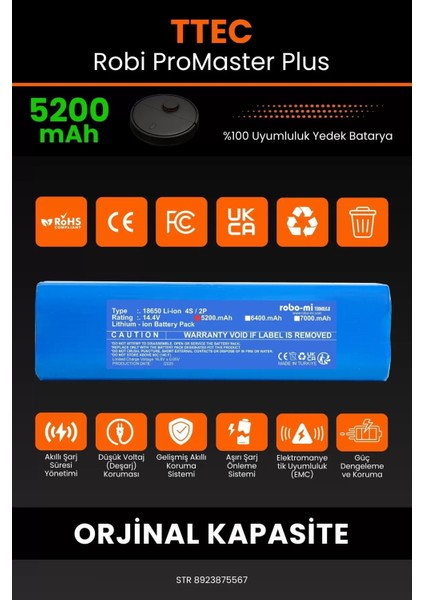 Ttec Robi Promaster Plus 5200MAH Robot Süpürge Bataryası - Gerçek Kapasite, Maksimum Güvenlik modelleri