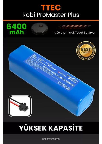 Robo- Mi Ttec Robi Promaster Plus 6400MAH Robot Süpürge Bataryası - Sertifikalı Güvenlik, Gerçek Kapasite